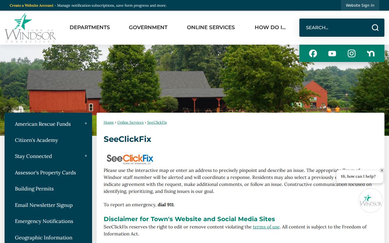 Windsor SeeClickFix page for address-based public service issues