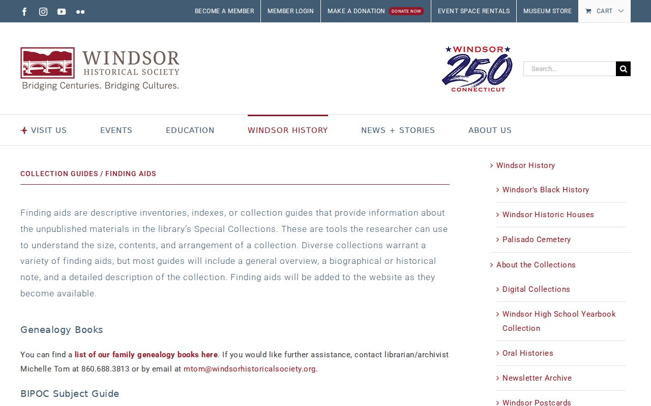 Windsor Historical Society finding aids for houses and neighborhood history