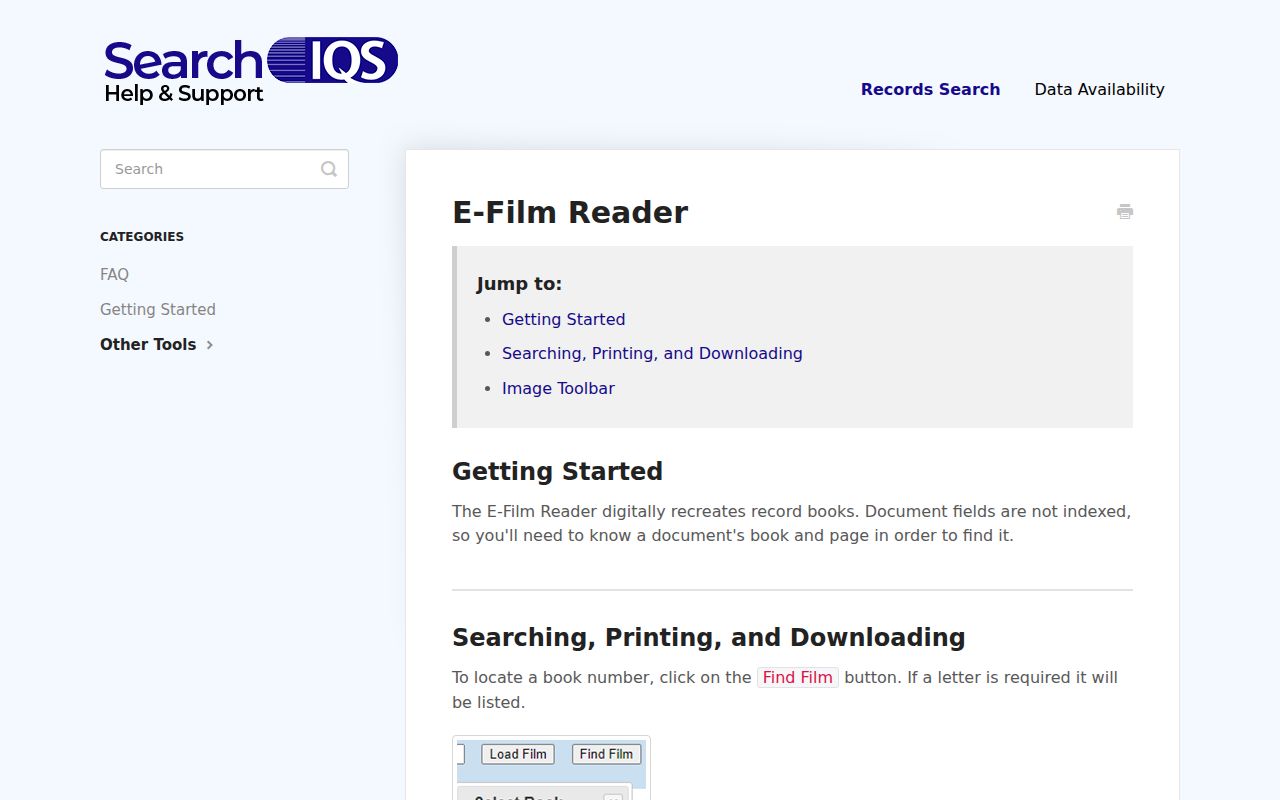 SearchIQS e-film reader controls for older Windsor records