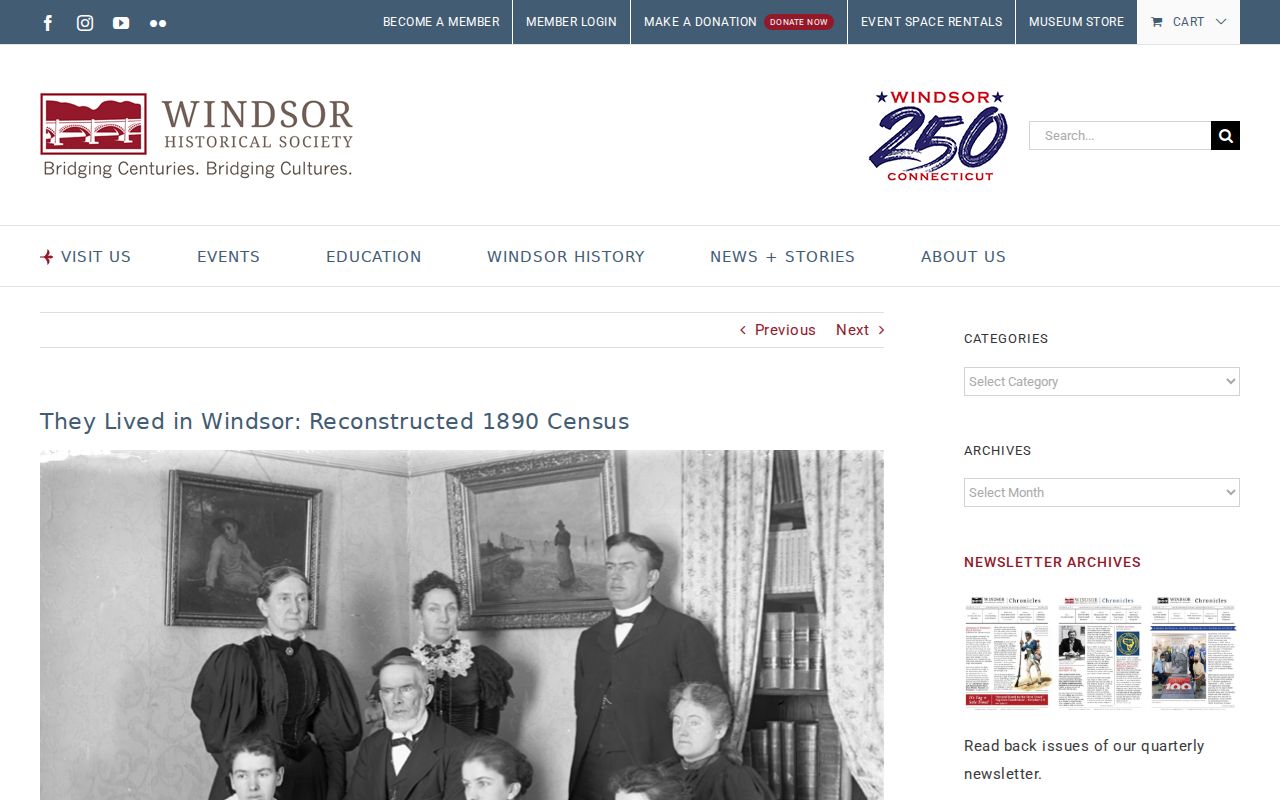Windsor Historical Society reconstructed 1890 census project