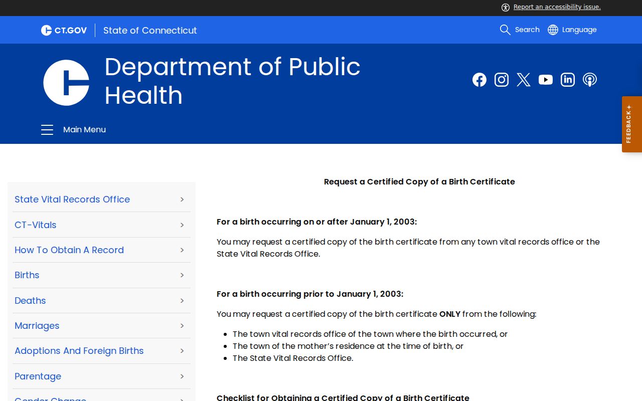 Windsor resident lookup Connecticut birth certificate rules