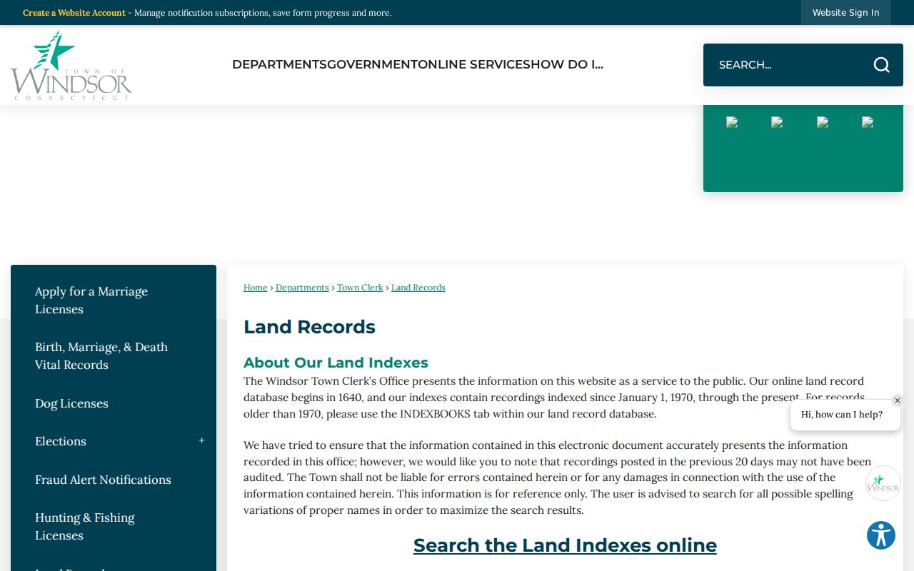 Windsor street directory land records access