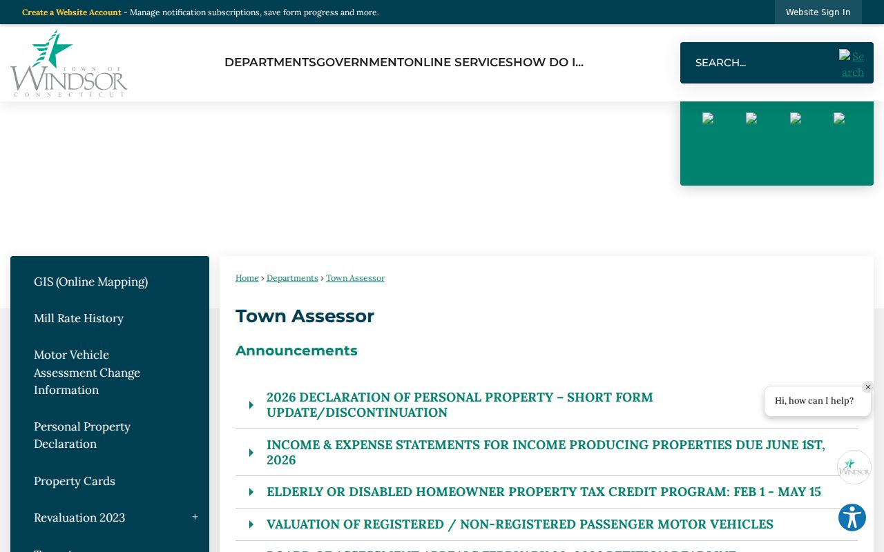 Windsor street directory Town Assessor access page