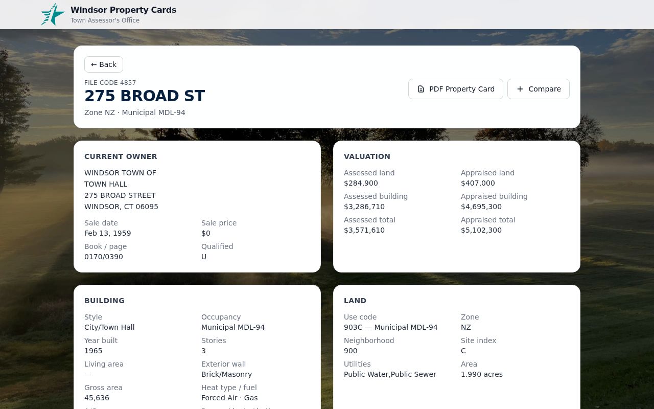 Windsor street directory sample property card fields
