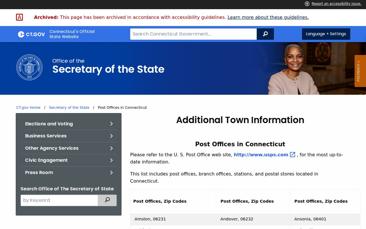 Windsor ZIP code directory Connecticut post office table