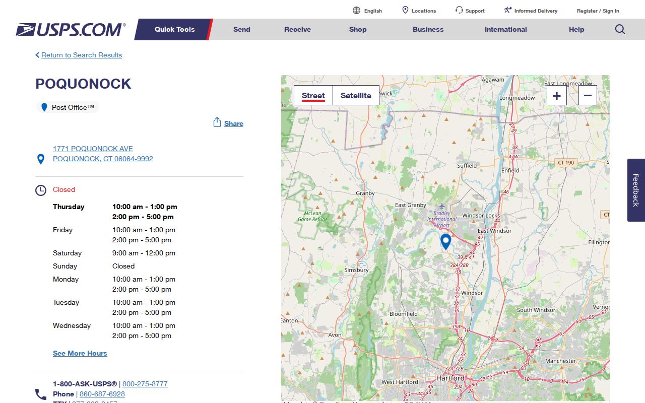 Windsor ZIP code directory Poquonock 06064 post office