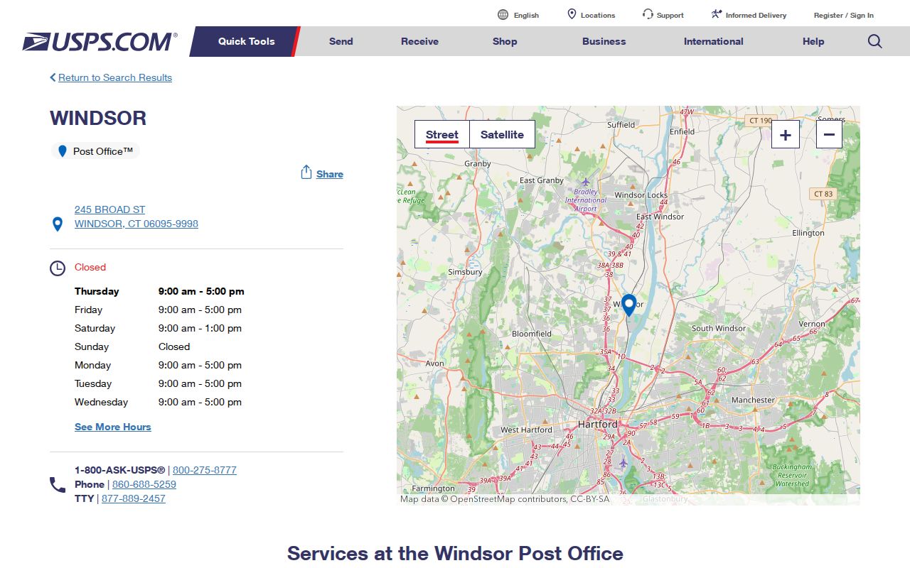 Windsor ZIP code directory official 06095 post office